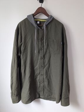 Oakley Olive Green Lightweight Hooded Shirt Jacket with Gray Hood